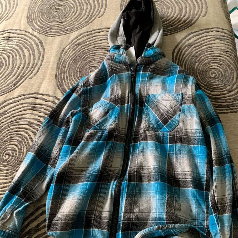 Boys hooded zip flannel size Large